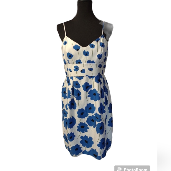 White Strappy Dress with Blue Poppy Flowers Sz 12 petite - Picture 2 of 8